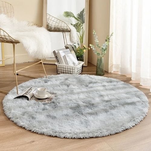 Tapis de Salon | Shaggy Uni Moderne Scandinave - Tapinna® Gris / Rond / Diamètre 60cm