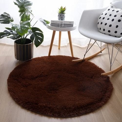 Tapis de Salon | Shaggy Uni Moderne Scandinave - Tapinna® Marron / Rond / Diamètre 60cm