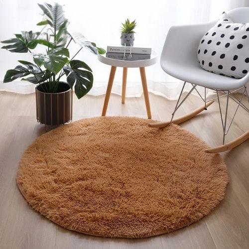 Tapis de Salon | Shaggy Uni Moderne Scandinave - Tapinna® Marron / Rond / Diamètre 60cm