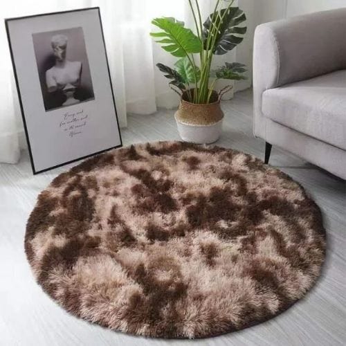 Tapis de Salon | Shaggy Uni Moderne Scandinave - Tapinna® Marron / Rond / Diamètre 60cm