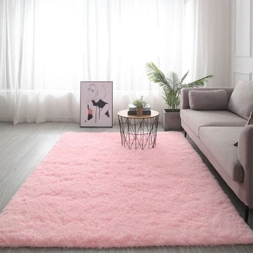 Tapis de Salon | Shaggy Uni Moderne Scandinave - Tapinna® Rose / Rectangulaire / 50x80cm (19x31 Pouces)