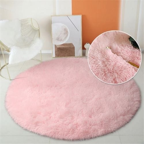 Tapis de Salon | Shaggy Uni Moderne Scandinave - Tapinna® Rose / Rond / Diamètre 60cm