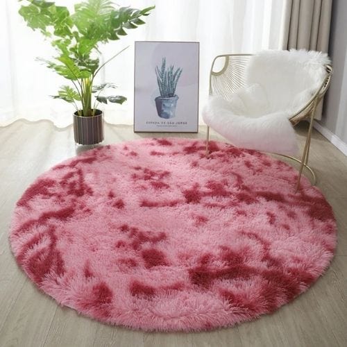 Tapis de Salon | Shaggy Uni Moderne Scandinave - Tapinna® Rose / Rond / Diamètre 60cm