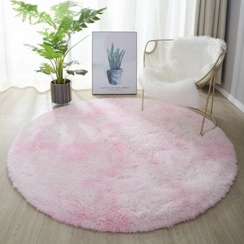 Tapis de Salon | Shaggy Uni Moderne Scandinave - Tapinna® Rose / Rond / Diamètre 60cm