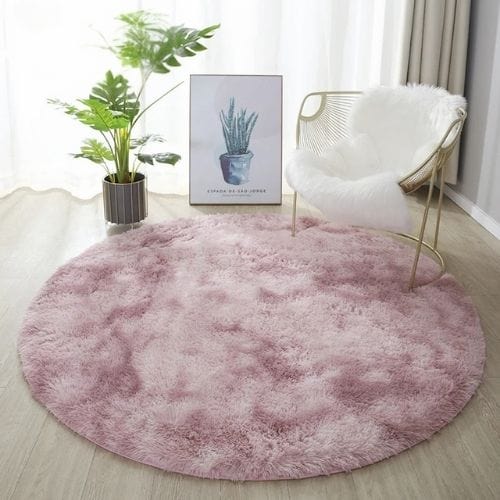 Tapis de Salon | Shaggy Uni Moderne Scandinave - Tapinna® Rose / Rond / Diamètre 60cm