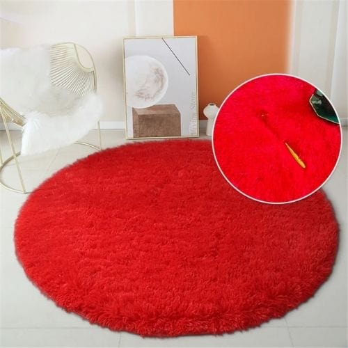 Tapis de Salon | Shaggy Uni Moderne Scandinave - Tapinna® Rouge / Rond / Diamètre 60cm