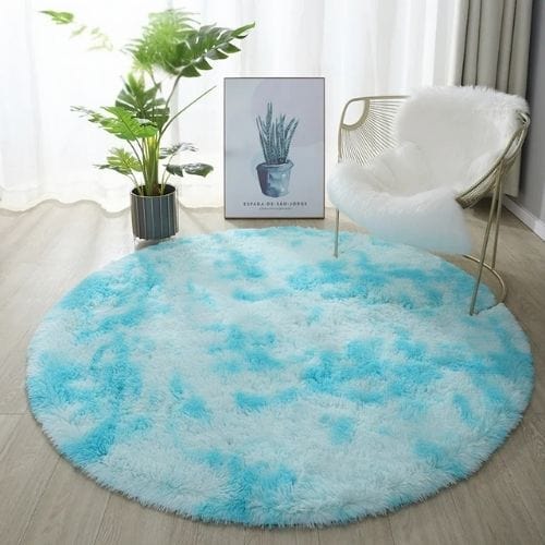 Tapis de Salon | Shaggy Uni Moderne Scandinave - Tapinna® Turquoise / Rond / Diamètre 60cm