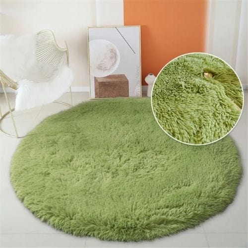 Tapis de Salon | Shaggy Uni Moderne Scandinave - Tapinna® Vert / Rond / Diamètre 60cm