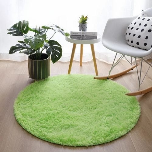 Tapis de Salon | Shaggy Uni Moderne Scandinave - Tapinna® Vert / Rond / Diamètre 60cm