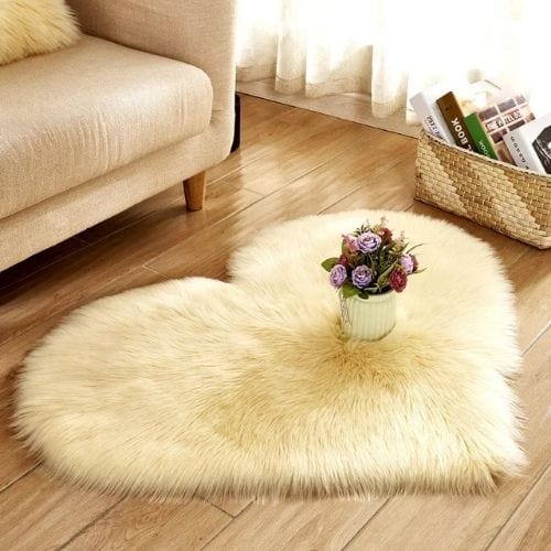 Tapis de Salon | Shaggy Uni Poil Long Forme Cœur - Tapinna® Beige / Cœur / 30x40cm