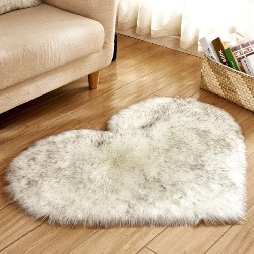 Tapis de Salon | Shaggy Uni Poil Long Forme Cœur - Tapinna® Blanc / Cœur / 30x40cm