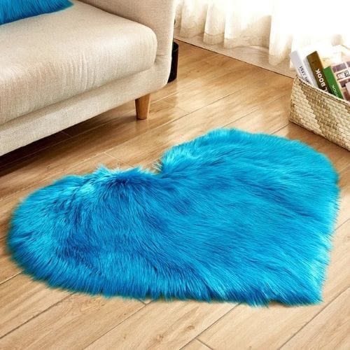 Tapis de Salon | Shaggy Uni Poil Long Forme Cœur - Tapinna® Bleu / Cœur / 30x40cm