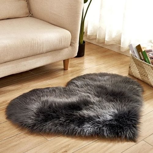 Tapis de Salon | Shaggy Uni Poil Long Forme Cœur - Tapinna® Gris / Cœur / 30x40cm