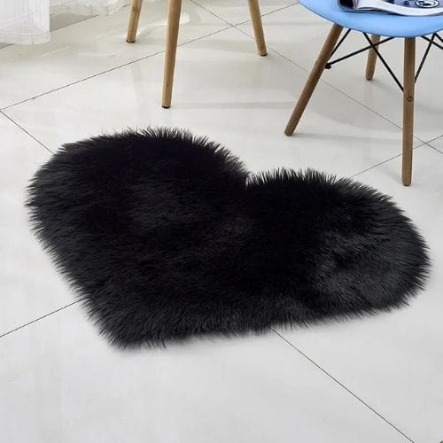 Tapis de Salon | Shaggy Uni Poil Long Forme Cœur - Tapinna® Noir / Cœur / 30x40cm