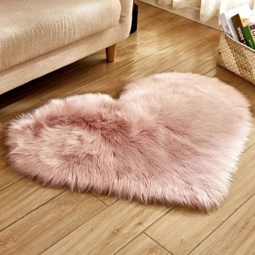 Tapis de Salon | Shaggy Uni Poil Long Forme Cœur - Tapinna® Rose / Cœur / 30x40cm