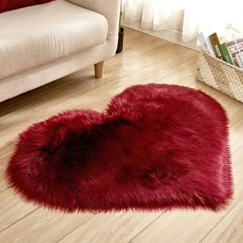 Tapis de Salon | Shaggy Uni Poil Long Forme Cœur - Tapinna® Rouge / Cœur / 30x40cm