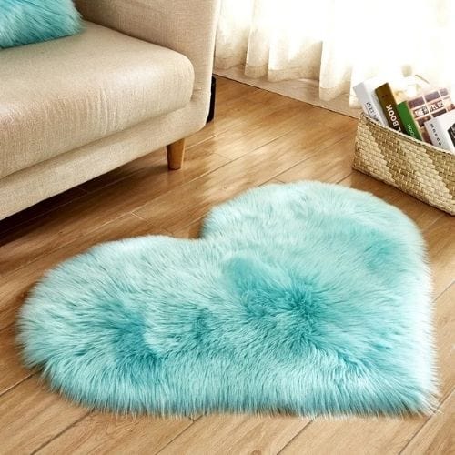 Tapis de Salon | Shaggy Uni Poil Long Forme Cœur - Tapinna® Turquoise / Cœur / 30x40cm