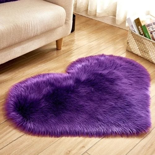 Tapis de Salon | Shaggy Uni Poil Long Forme Cœur - Tapinna® Violet / Cœur / 30x40cm