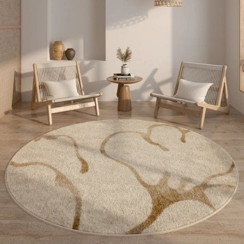 Tapis de Salon | Wabi-Sabi Haut Gamme Poil Ras - Tapinna® Beige / Rond / 80x80cm