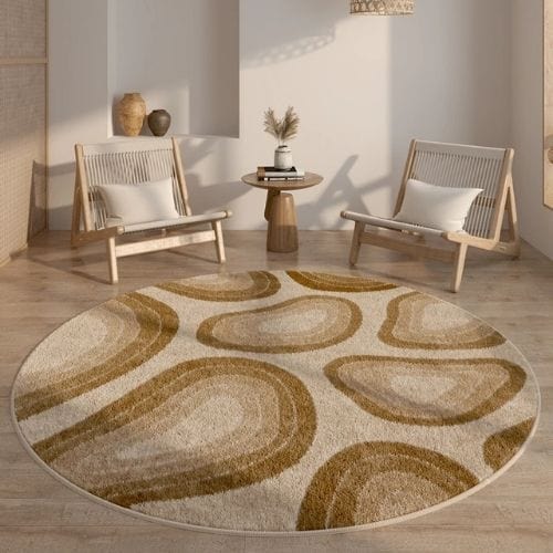 Tapis de Salon | Wabi-Sabi Haut Gamme Poil Ras - Tapinna® Marron / Rond / 80x80cm