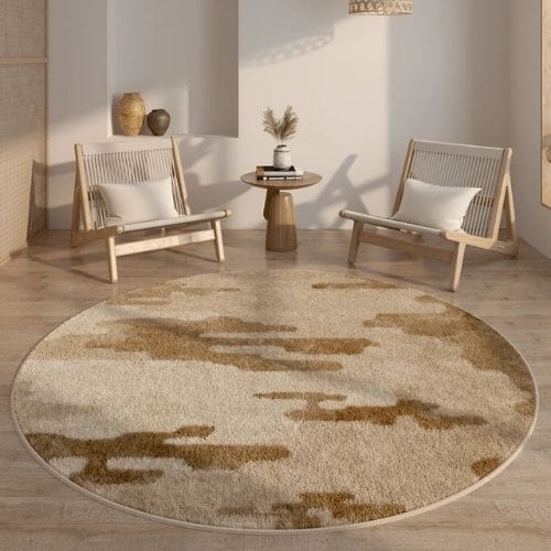 Tapis de Salon | Wabi-Sabi Haut Gamme Poil Ras - Tapinna® Marron / Rond / 80x80cm