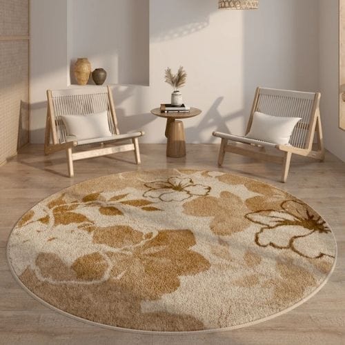 Tapis de Salon | Wabi-Sabi Haut Gamme Poil Ras - Tapinna® Marron / Rond / 80x80cm