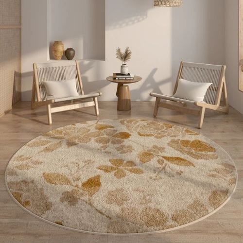 Tapis de Salon | Wabi-Sabi Haut Gamme Poil Ras - Tapinna® Marron / Rond / 80x80cm