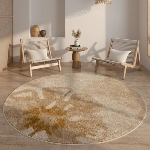 Tapis de Salon | Wabi-Sabi Haut Gamme Poil Ras - Tapinna® Marron / Rond / 80x80cm