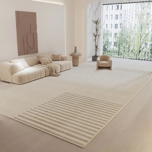 Tapis de Salon | Wabi-Sabi Rayé Minimaliste Luxueux - Tapinna® Beige / Rectangulaire / 60x90cm