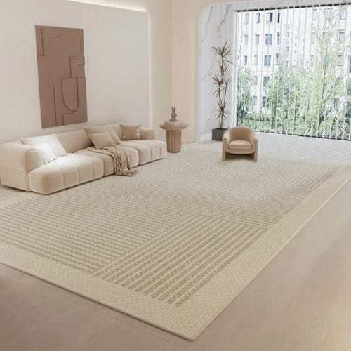 Tapis de Salon | Wabi-Sabi Rayé Minimaliste Luxueux - Tapinna® Beige / Rectangulaire / 60x90cm