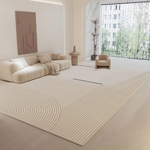 Tapis de Salon | Wabi-Sabi Rayé Minimaliste Luxueux - Tapinna® Beige / Rectangulaire / 60x90cm