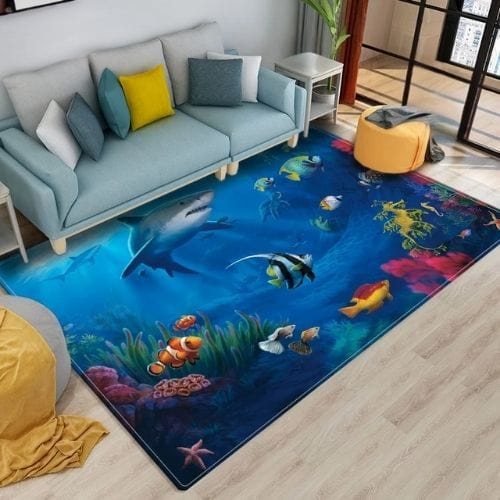 Tapis de Sol | 3D Moderne Enfant Imprimé Animal Marin - Tapinna® Bleu / Rectangulaire / 40x60cm (Paillasson)