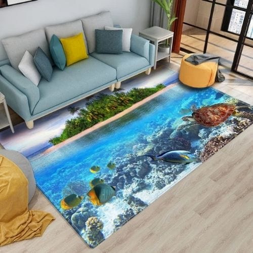 Tapis de Sol | 3D Moderne Enfant Imprimé Animal Marin - Tapinna® Bleu / Rectangulaire / 40x60cm (Paillasson)