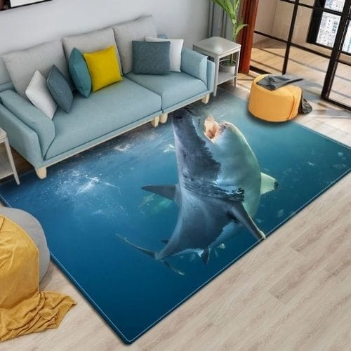 Tapis de Sol | 3D Moderne Enfant Imprimé Requin - Tapinna® Bleu / Rectangulaire / 40x60cm (Paillasson)