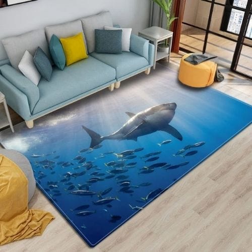 Tapis de Sol | 3D Moderne Enfant Imprimé Requin - Tapinna® Bleu / Rectangulaire / 40x60cm (Paillasson)