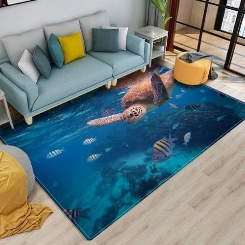 Tapis de Sol | 3D Moderne Enfant Imprimé Tortue - Tapinna® Bleu / Rectangulaire / 40x60cm (Paillasson)