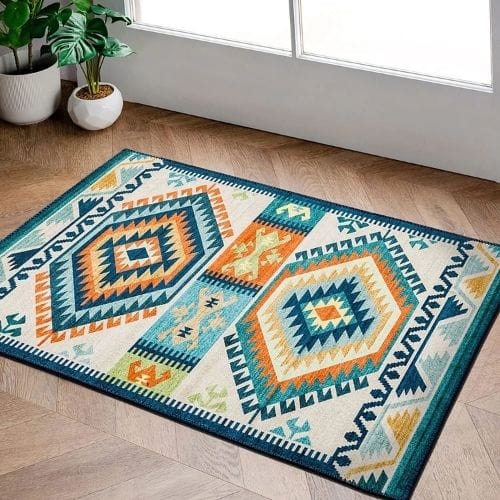 Tapis de Sol | Berbère Vintage Bohème - Tapinna® Bleu / Rectangulaire / 40x60cm (16x24 Pouces)