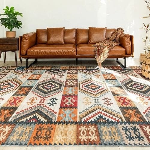 Tapis de Sol | Berbère Vintage Bohème - Tapinna® Coloré / Rectangulaire / 40x60cm (16x24 Pouces)