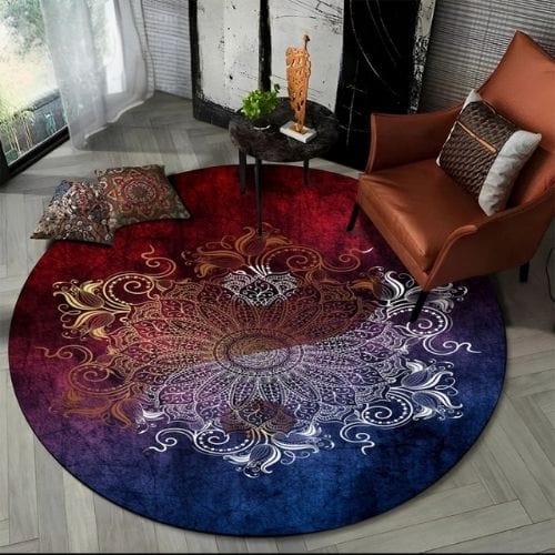Tapis de Sol | Bohème Moderne Méditation 3D Mandala - Tapinna® Coloré / Rond / Diamètre 60cm
