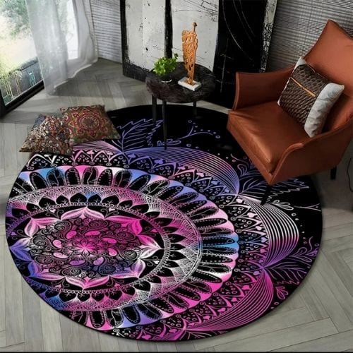 Tapis de Sol | Bohème Moderne Méditation 3D Mandala - Tapinna® Coloré / Rond / Diamètre 60cm