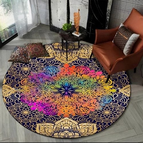 Tapis de Sol | Bohème Moderne Méditation 3D Mandala - Tapinna® Coloré / Rond / Diamètre 60cm