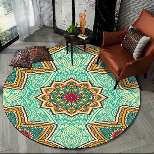 Tapis de Sol | Bohème Moderne Méditation 3D Mandala - Tapinna® Coloré / Rond / Diamètre 60cm