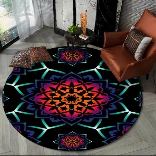 Tapis de Sol | Bohème Moderne Méditation 3D Mandala - Tapinna® Coloré / Rond / Diamètre 60cm