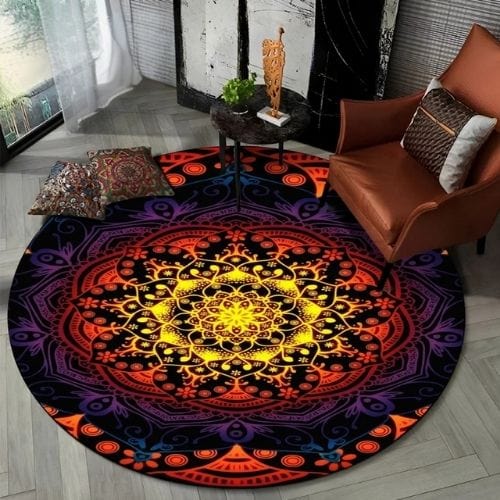 Tapis de Sol | Bohème Moderne Méditation 3D Mandala - Tapinna® Coloré / Rond / Diamètre 60cm