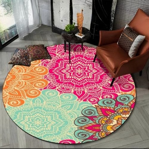 Tapis de Sol | Bohème Moderne Méditation 3D Mandala - Tapinna® Coloré / Rond / Diamètre 60cm