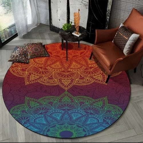 Tapis de Sol | Bohème Moderne Méditation 3D Mandala - Tapinna® Coloré / Rond / Diamètre 60cm