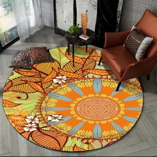 Tapis de Sol | Bohème Moderne Méditation 3D Mandala - Tapinna® Coloré / Rond / Diamètre 60cm