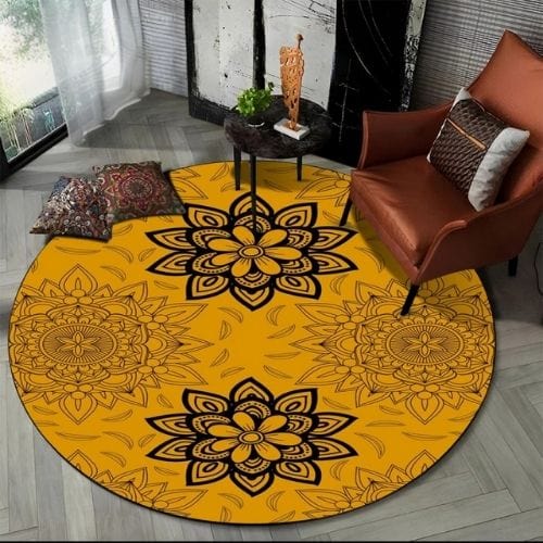 Tapis de Sol | Bohème Moderne Méditation 3D Mandala - Tapinna® Orange / Rond / Diamètre 60cm