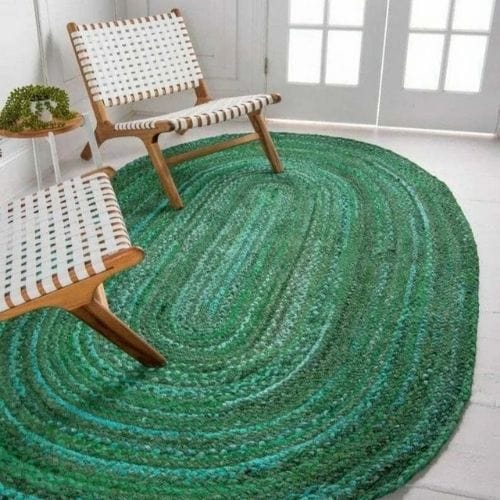 Tapis de Sol | Bohème Tressé Main - Tapinna® Vert / Ovale / 2x3 Pieds