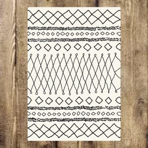 Tapis de Sol | Ethnique Bohème Oriental Style Marocain - Tapinna® Noir et Blanc / Rectangulaire / 80x120cm